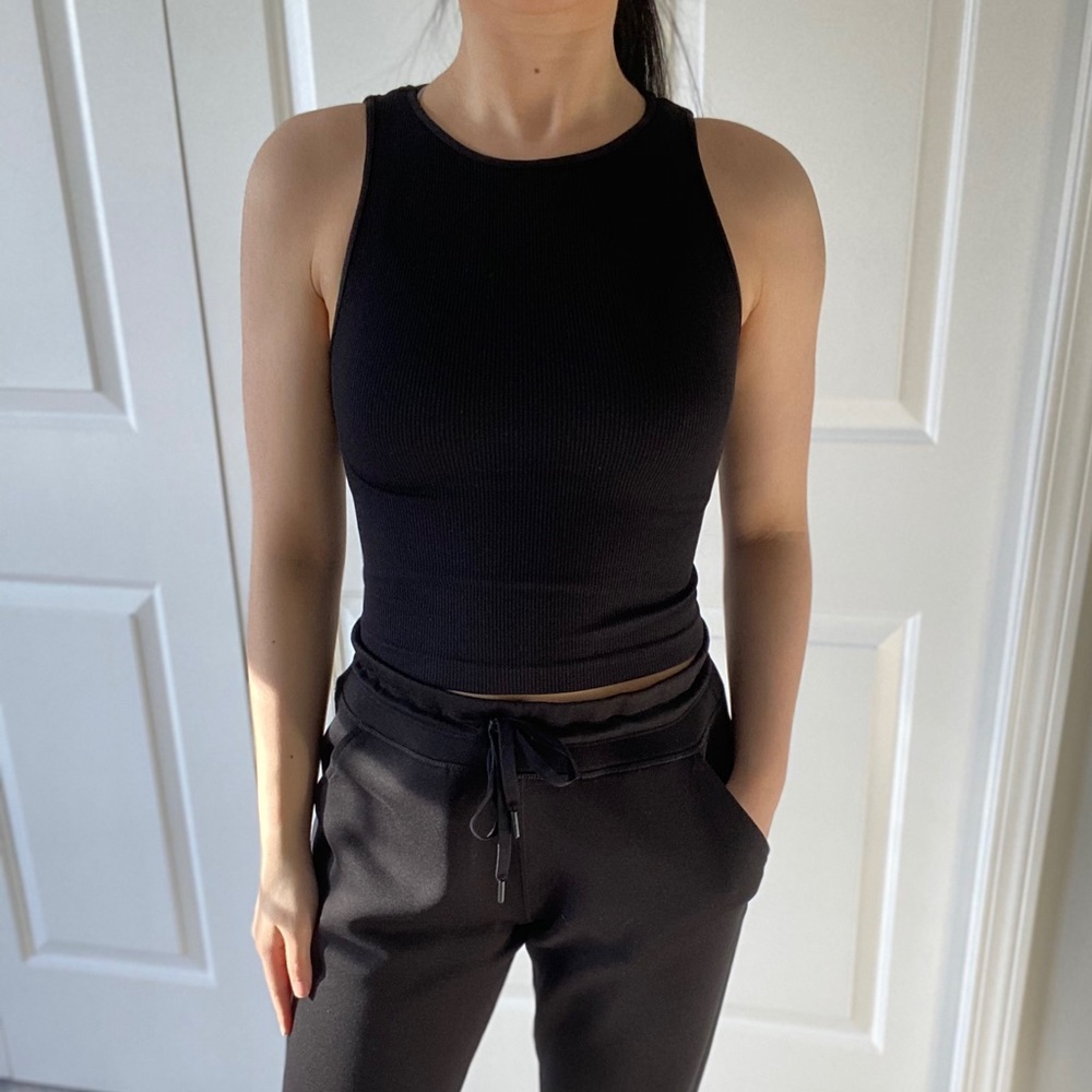 ❗️(LAST 2) EVERYDAY - Black OS High Neck Casual Basic Ribbed Crop Tank Top
